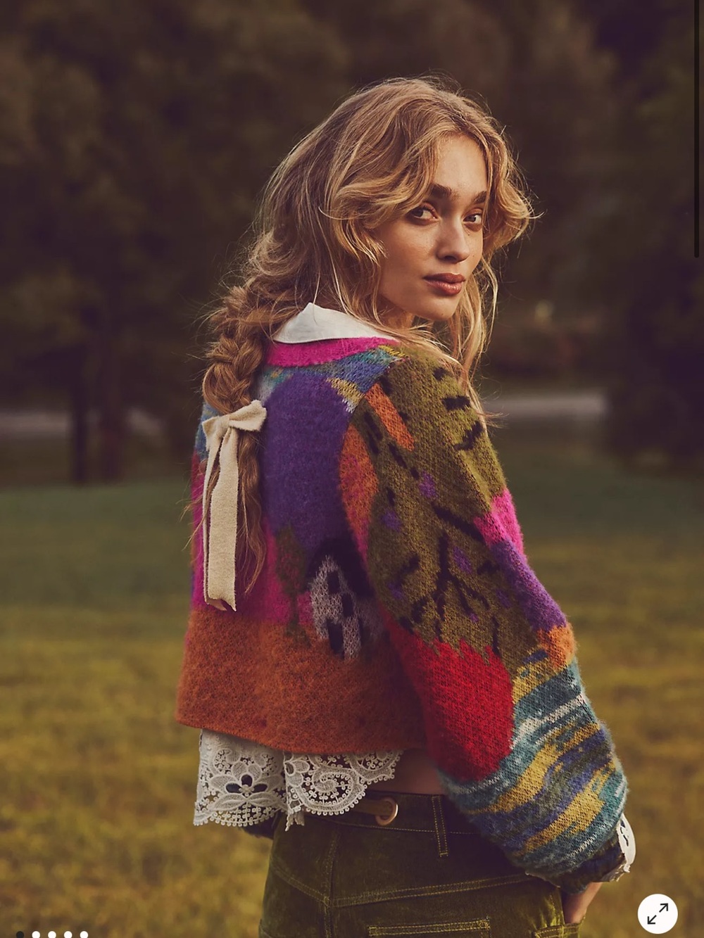 Rare Free People Farmhouse Sheep Colorful Farm Printed Cute Cropped Sweater XS